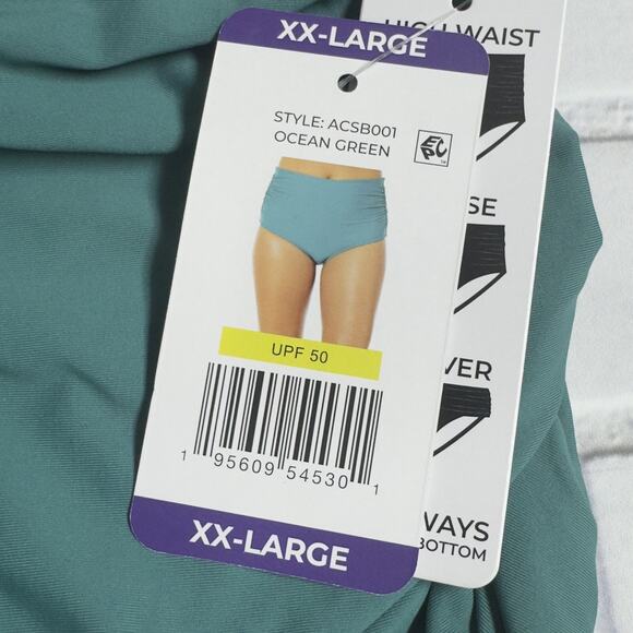 Anne Cole 3 Way Convertible High Waist Shirred Swim Bottom Ocean Green Size XXL - Picture 9 of 10